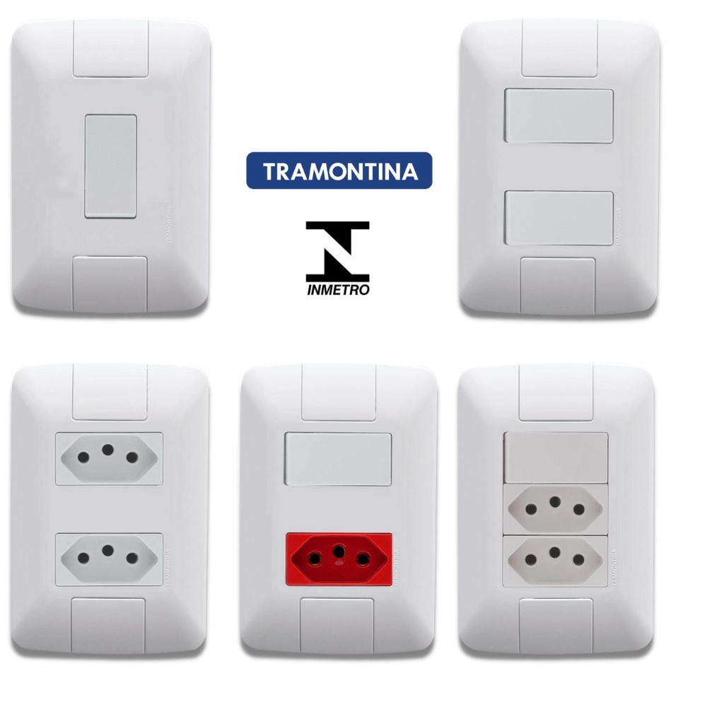 Conjunto interruptor simples , paralelo, tomada 10A, 20A, RJ45, RJ11 linha aria tramontina 4x2, 4X4