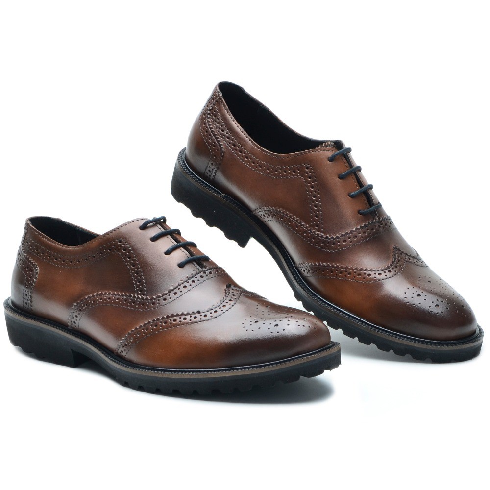 "Sapato Masculino Oxford Brogue Wing couro Cla P5000 whisky (amarelo) "