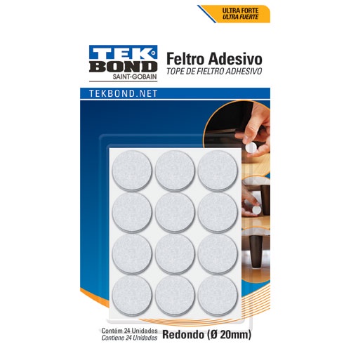 Feltro Protetor Adesivo Super Cola 20mm Tek Bond Branco - 24 Unidades
