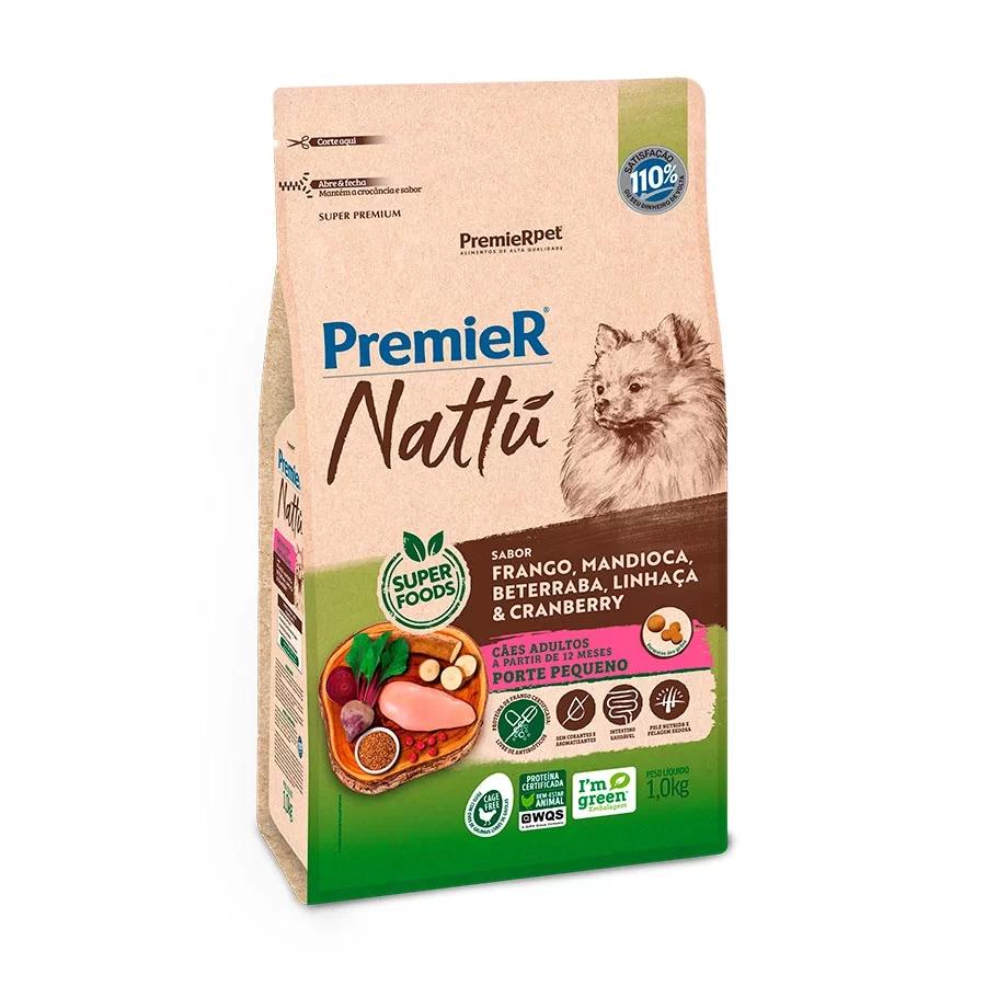 Ração Premier Nattu Cães Adultos Raças Pequenas Mandioca 1KG