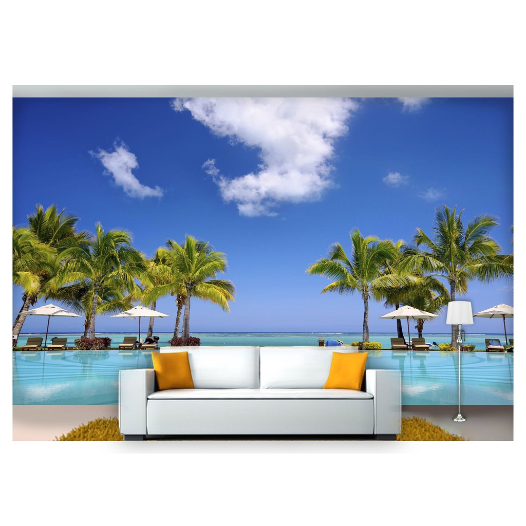 papel de parede Praia Mar céu azul piscina 3D 10m² NPR240