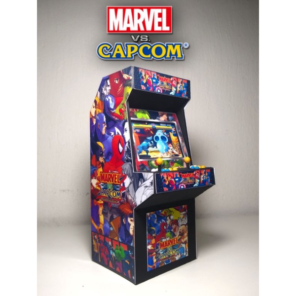 Fliperama/arcade MARVEL VS CAPCOM miniatura 1/12 para bonecos e action figures