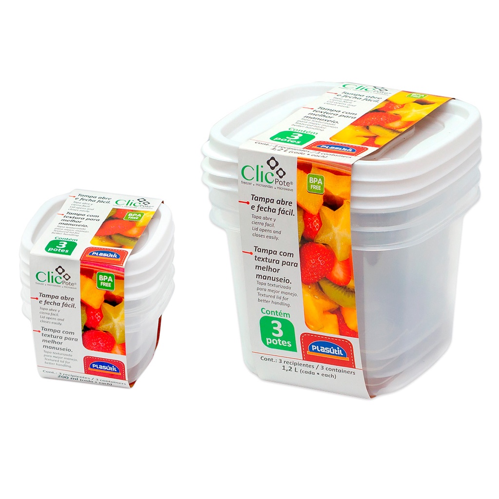 6 Potes Mantimentos Alimentos Plástico Plasútil Tampa 200ml 1200ml Vasilha marmita tapoer tapware tapawer tupperware