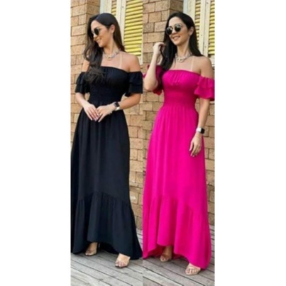 Vestido Longo 100% Viscose Ombro a Ombro Ciganinha Com Elastico  na cintura 2 Formas De Uso