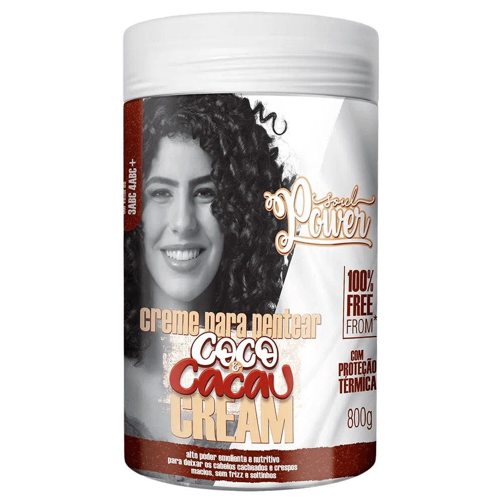 Soul Power Creme para Pentear Coco e Cacau para Deixar os cabelos Cacheados e Crespos 800g