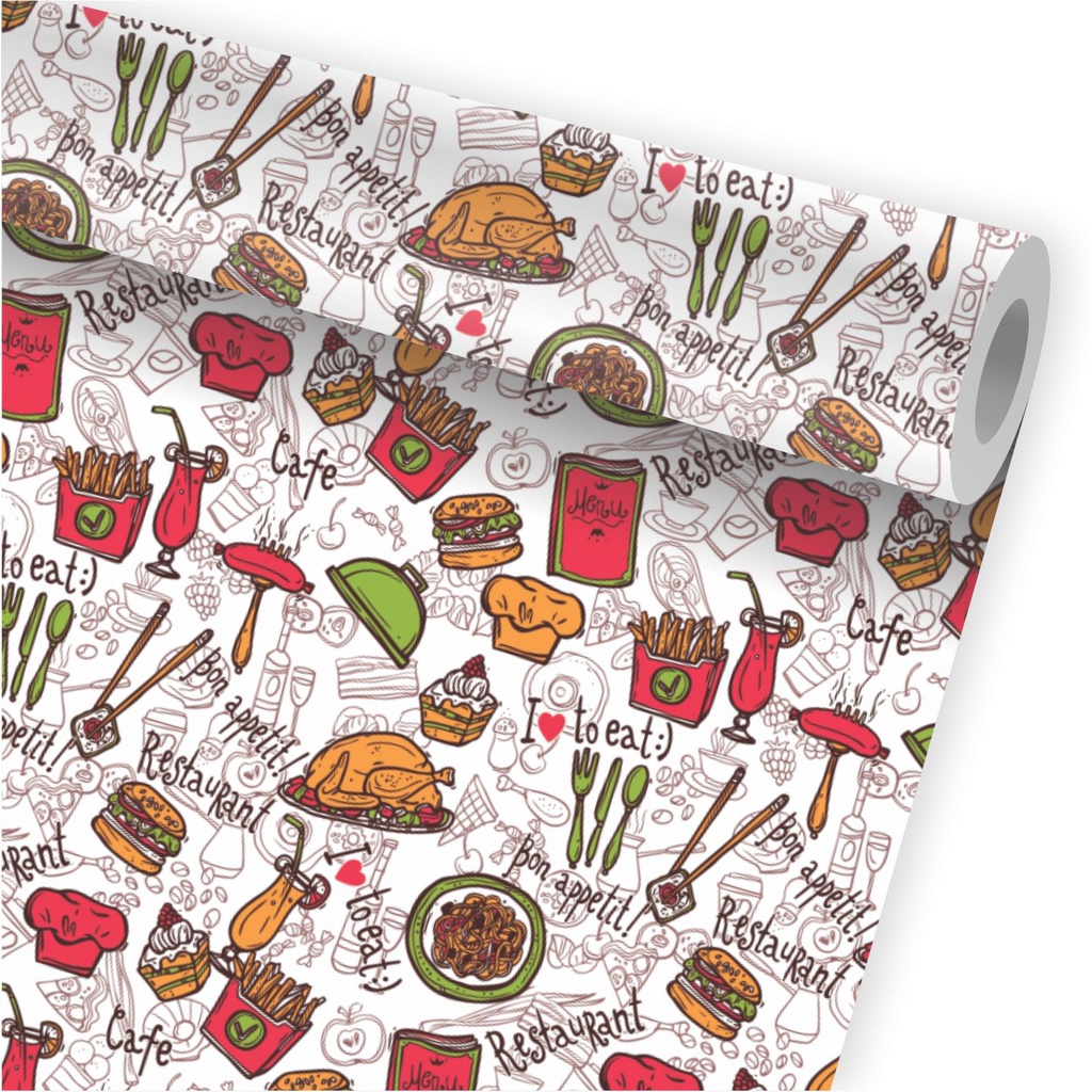Papel De Parede Cozinha Comida Hambúrguer Doces Bebidas A201