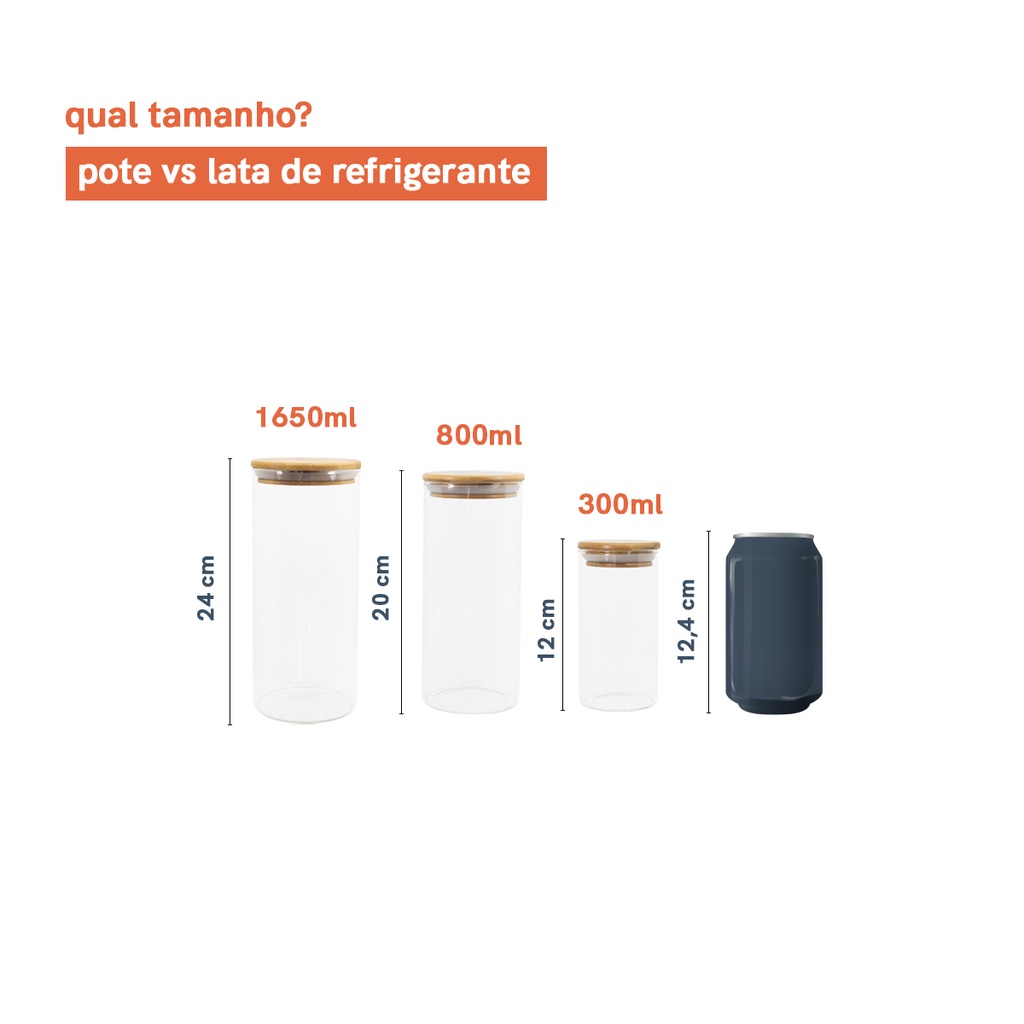 Detalhes do Conjunto de Potes de Vidro Herméticos com Tampa de Bambu 6 peças - Oikos
