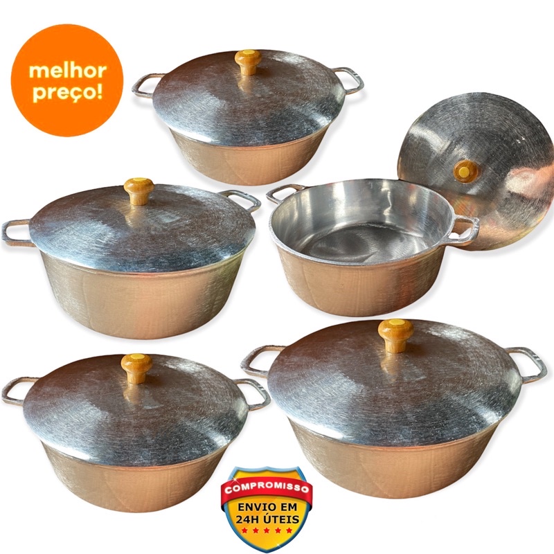 conjunto de panelas kit 5 panela em alumínio  Legítimo Batido fundido N°16 a 24🔝