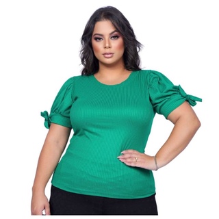 Blusa Feminina Plus Size com Detalhe de Amarrar na Manga Moda Feminina Plus