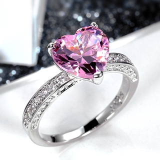 S925 Anel De Prata Esterlina Em Formato De Coração De Zircônia Rosa Feminino / Joias / Presente De Noivado