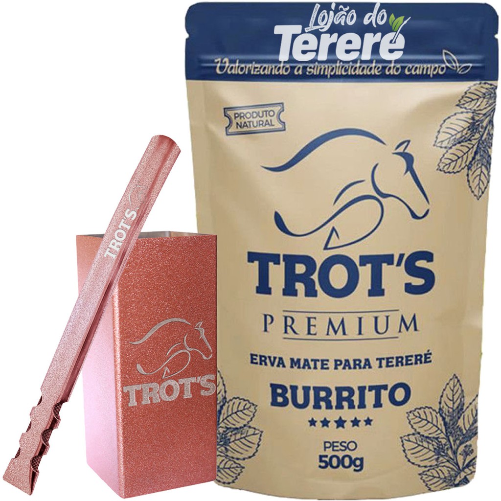 Kit Trots Rose: Erva Terere 500g + Copo De Inox Quadrado + Bomba De Inox Chata