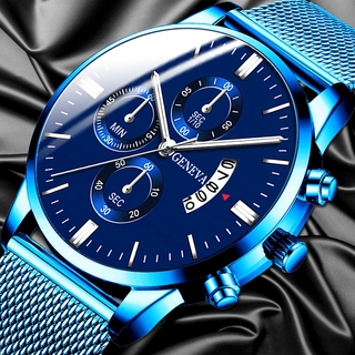 Relógio De Quartzo Analógico De Moda Masculina Calendário De Negócios Homens Relógios De Luxo Azul De Aço Inoxidável