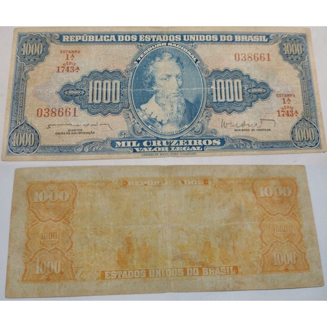 CEDULA DO BRASIL 1000 CRUZEIROS 1962 - MBC -  C055 - Y3024