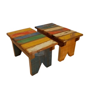 Banquinho Colorido Rústico Madeira De Demolição Decoração Oferta De Fábrica