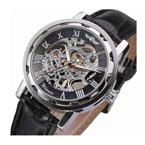 Relógio Winner Esqueleto Mecanizado Automático A Corda Inox