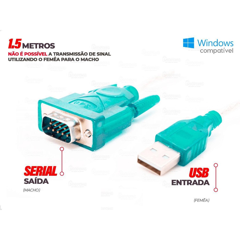 Cabo Adaptador Usb 2.0 Serial Conversor Rs232 Db9 9 Pinos