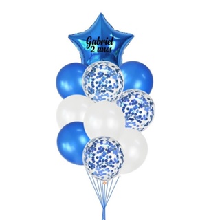 Kit 10 Balões Buque Azul Personalizado Latex Metalizado perolado em Oferta na Shopee