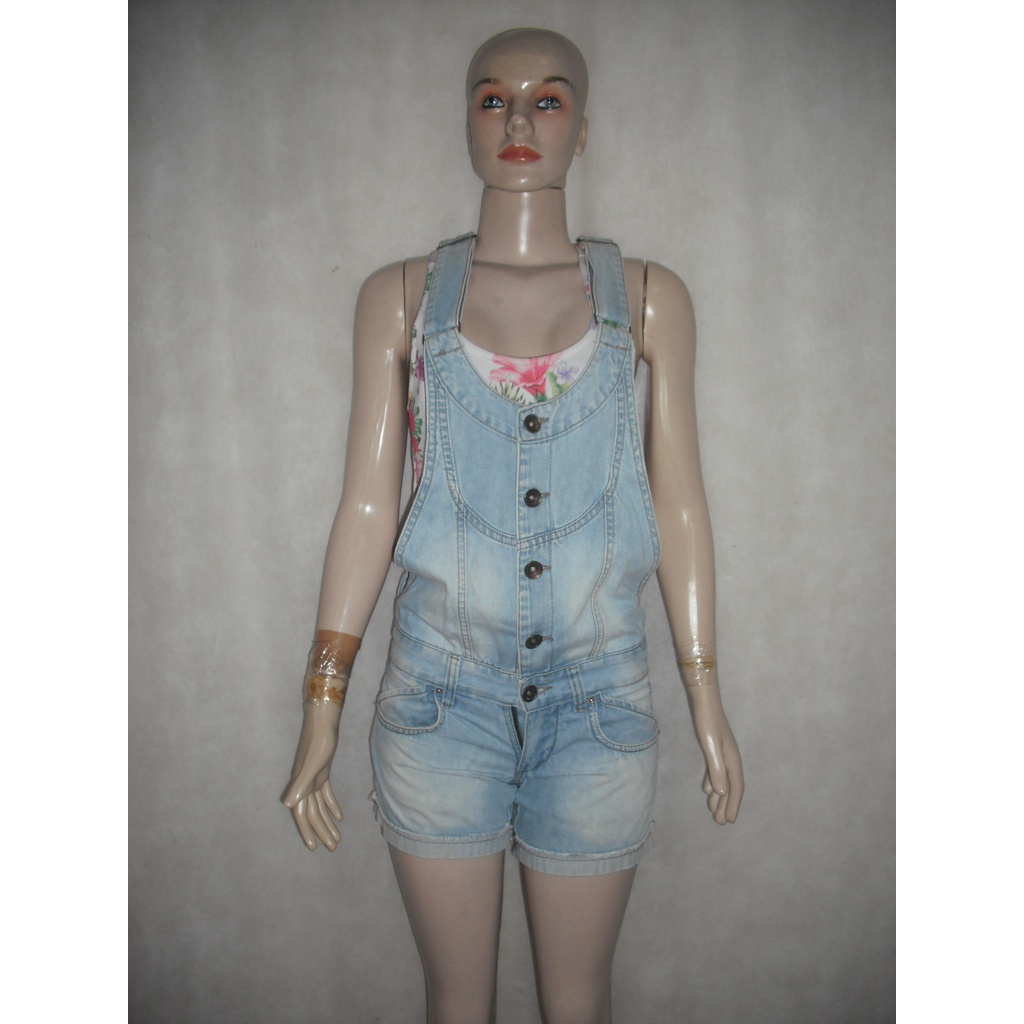 JARDINEIRA JEANS TAM PP 34 URBAN CO MACAQUINHO ALGODÃO USADO BOM ESTADO