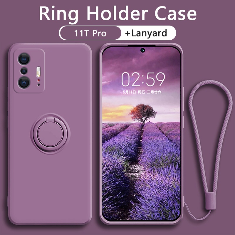 Capa De Silicone Líquido Com Anel De Suporte E Cordão Para Xiaomi Mi 11T Pro/10T/11T