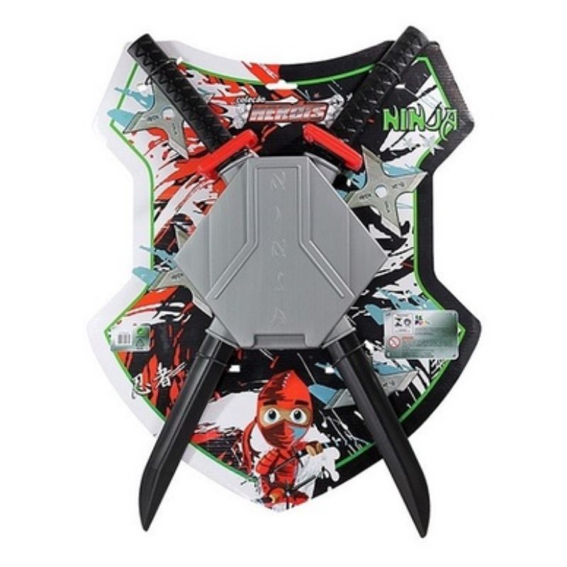 kit Ninja Deadpool Brinquedo 7 peças: Espada Brinquedo Plástico + Suporte Costas + 5 estrelas brinquedo Herói criança