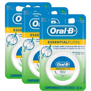 Kit 3 Fio Dental Oral-b Essential Floss Encerado Menta 50m