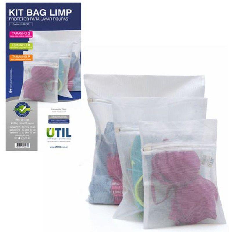 Kit Bag Limp Protetor P/ Lavar Roupas Com 3 Sacos P, M e G