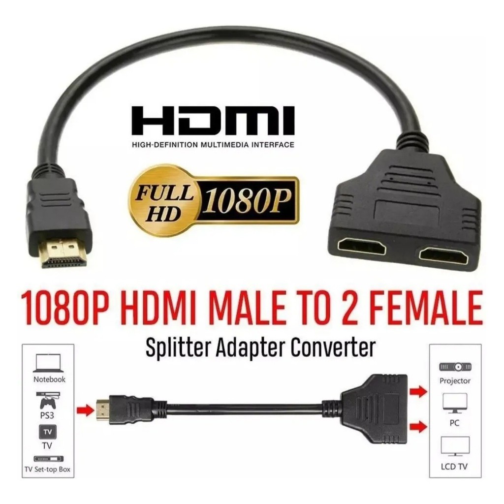 Cabo Divisor Splitter Hdmi Conversor 1x2 Duplica Imagem Ps = ADAPTADOR Y HDMI