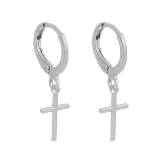 Brinco Feminino Argola de Cruz Amoeto Banho Ródio e Prata