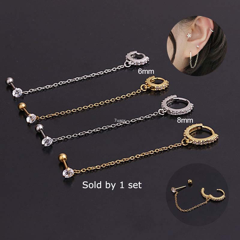 1 Conjunto De Brincos Pendurados Com Borla De Helix / Brinco Dourado / Prateado De 6mm / 8mm em Oferta na Shopee