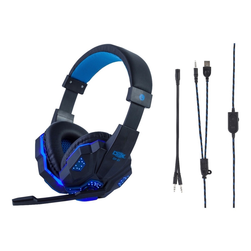 Fone Headset Gamer P2 C/led Azul Usb + Adaptador Y P3 Ps4/pc