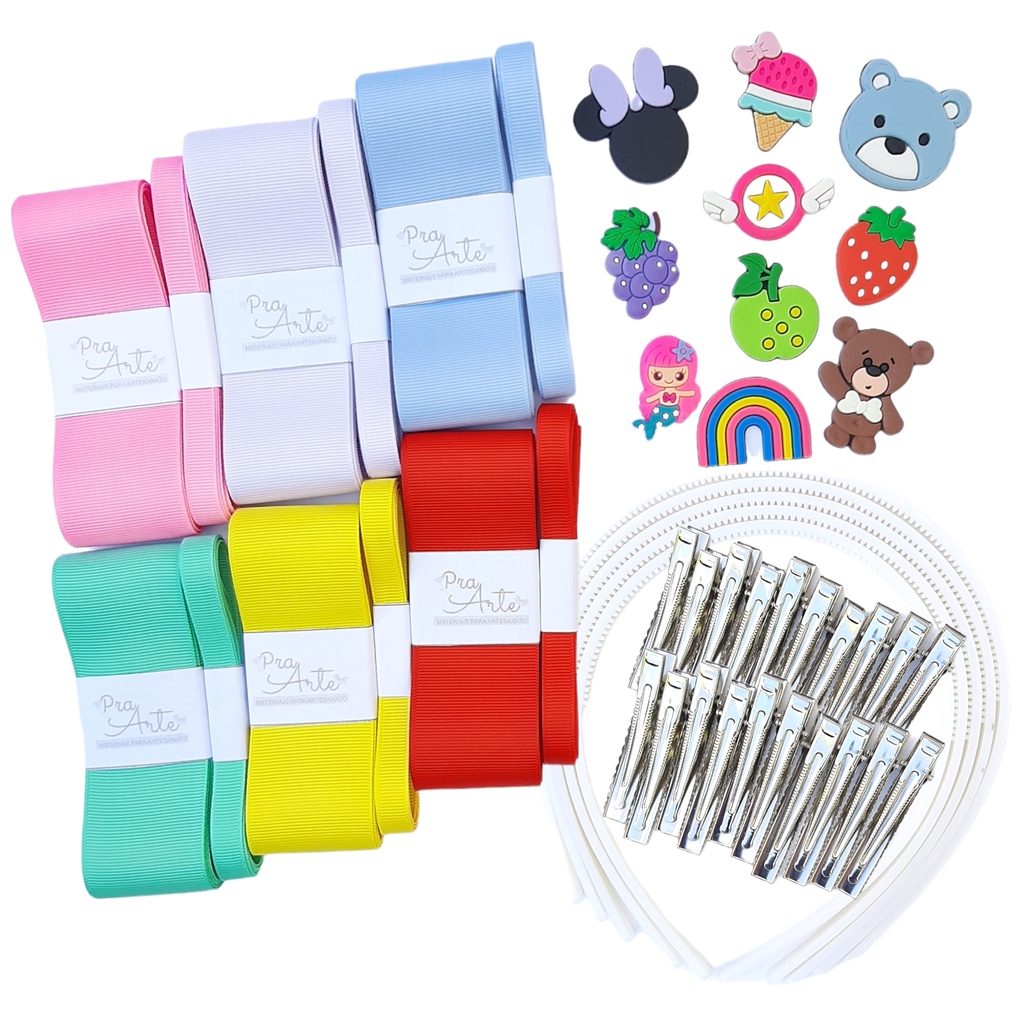 Kit Laceira Iniciante Materiais para Laços Fitas Gorgorão 59 itens