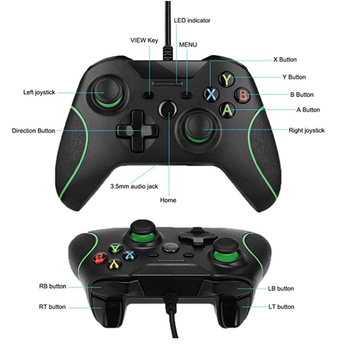 Controle C/S - Fio para Xbox One,  atualizado para Xbox One/S/X/Elite/PC Windows (Preto)