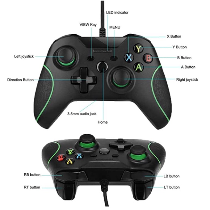Controle C/S - Fio para Xbox One, atualizado para Xbox One/S/X/Elite/PC Windows (Preto)