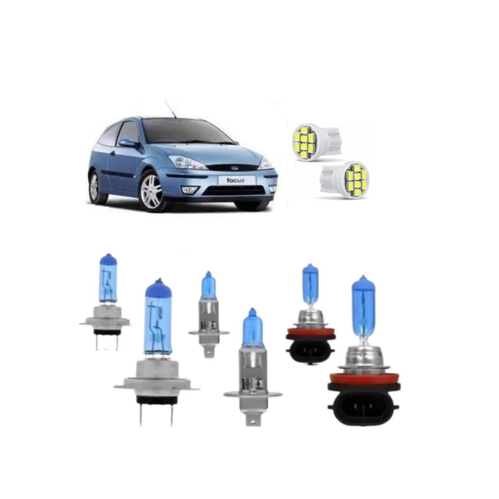 Kit Lampadas Super Branca Farol Alto H1 Baixo H7 Milhas H11 Ford Focus Anos 2001, 2002, 2003, 2004, 2005, 2006, 2007, 2008