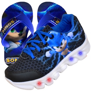 Kit Tenis Masculino Infantil De Led Meninos Sonic + Chinelo Barato Macio Confortável Brilha Luzinha em Oferta na Shopee