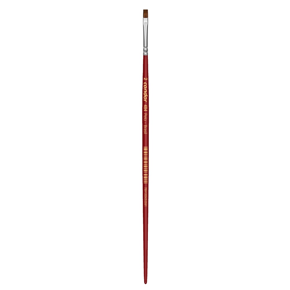 Pincel Chato Orelha de Boi Cabo Longo Vermelho Condor 484-2