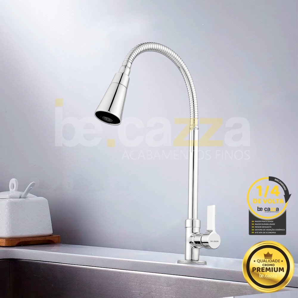 Torneira Gourmet Cozinha Mesa 2 Jatos Luxo 1/4 Volta Metal