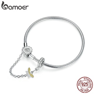 Bamoer Pulseira Feminina De Prata 925 Com Corrente De Segurança Girassol BSB041
