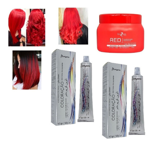 Kit Cabelo Vermelho Red 2 Tinta 1 Matizador 250g Mairibel Coloração