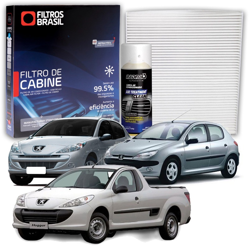 Filtro de Cabine para Peugeot 206 207 Hoggar + Higienizador Limpa Ar Tipo Granada