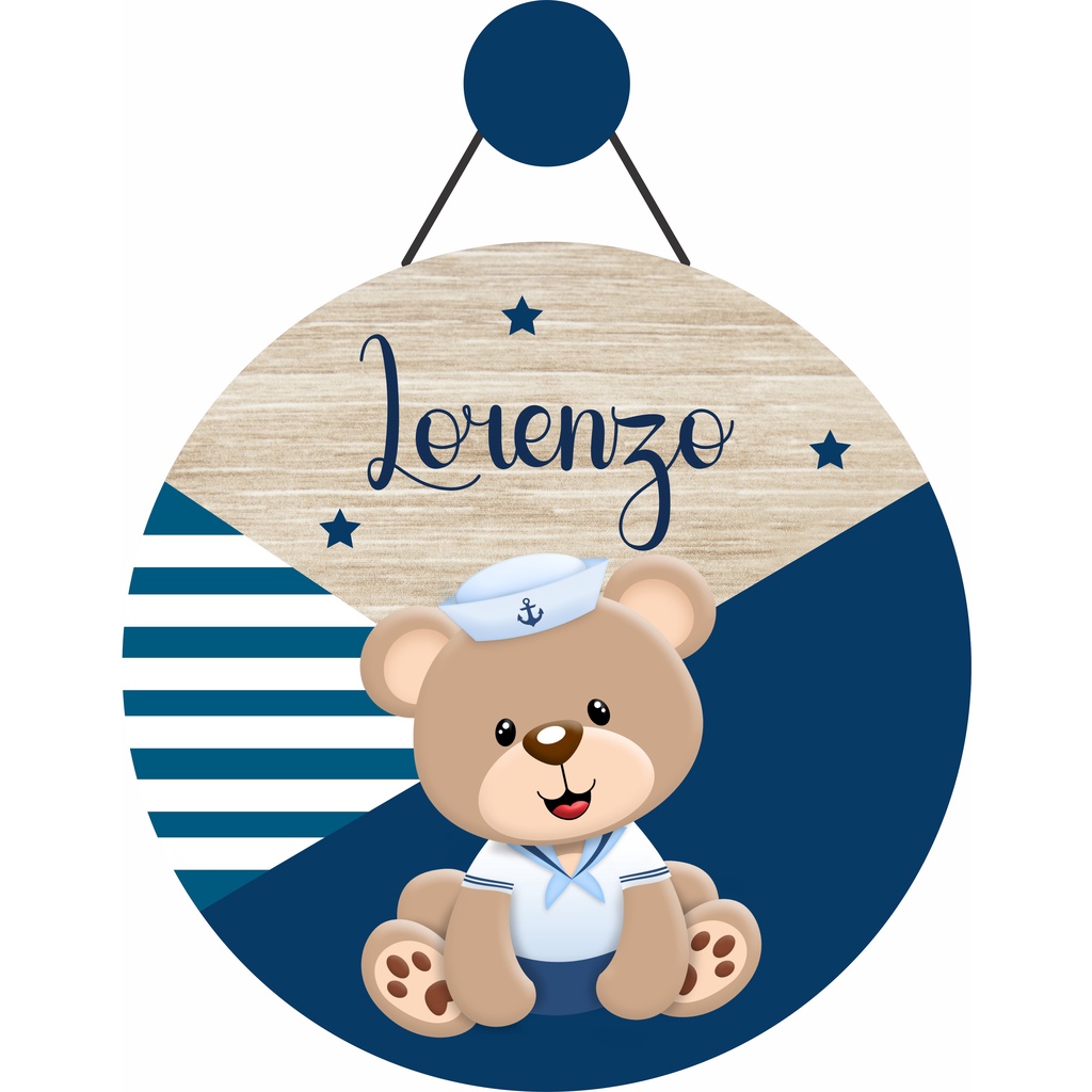 Enfeite Porta Maternidade Ursinho Marinheiro + BRINDE - Quarto Infantil Bebê c/ Nome Personalizado - Decoração. Urso