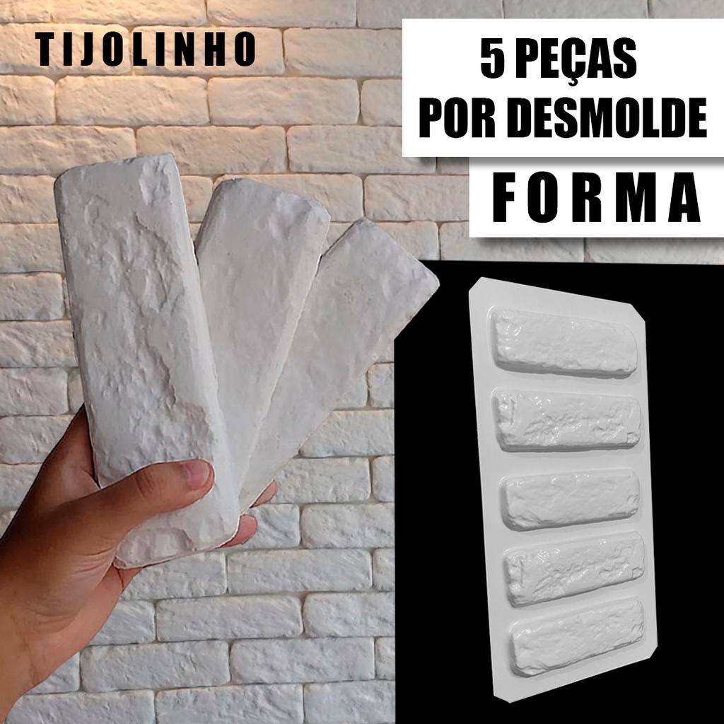 Forma 3D Para Gesso  e cimenticia - Modelo: Tijolinho 19x6 (5 desmoldes) - ABS 1mm 100% Virgem