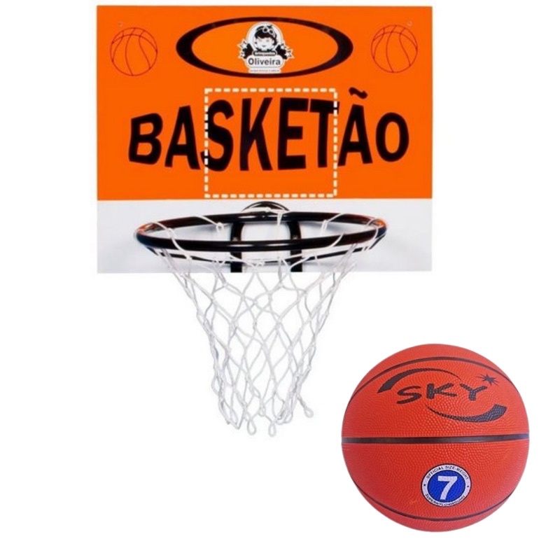 KIT Tabela de Basquete "Basketão" + Bola de Basquete Com Bico P/ Encher Tamanho Oficial N° 7