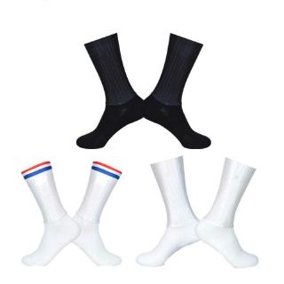 Meias Masculinas De Silicone Anti-Derrapantes Brancas Para Ciclismo / Corrida De Bicicleta