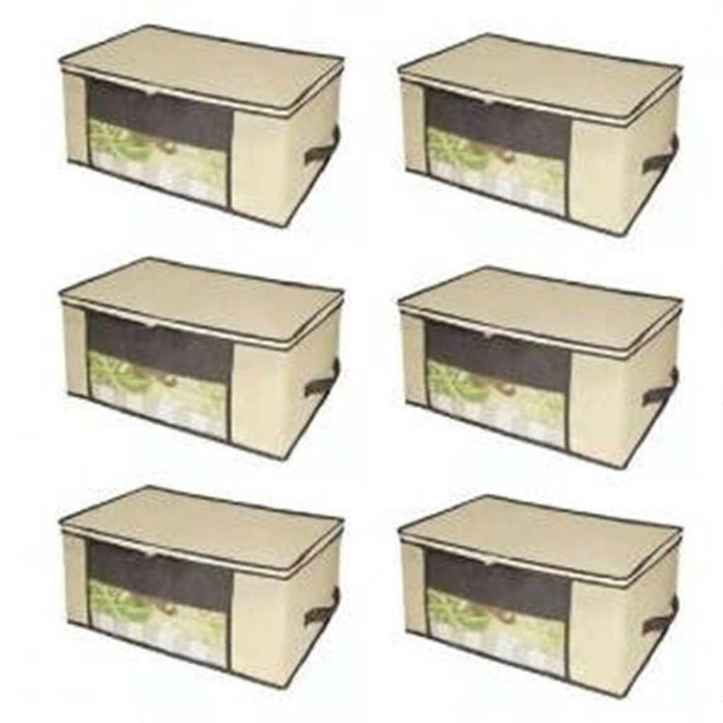 Kit 6 Caixa Organizadora Multiuso De TNT Resistente Bege Alça Guarda Roupa Closet 45m x 45cm x 20cm