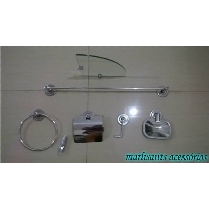 Kit P/banheiro 7 Peças Inox C/2 Portas Shampoo De Canto