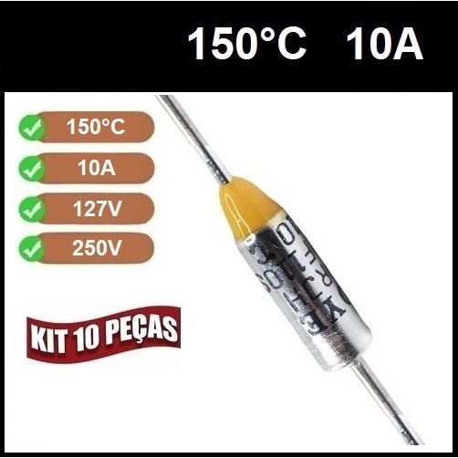 10 Fusível Térmico 10A 150C 150g 150°C 150 Graus 250V Panela Arroz Ferro Passar Eletrodomésticos Uso Geral