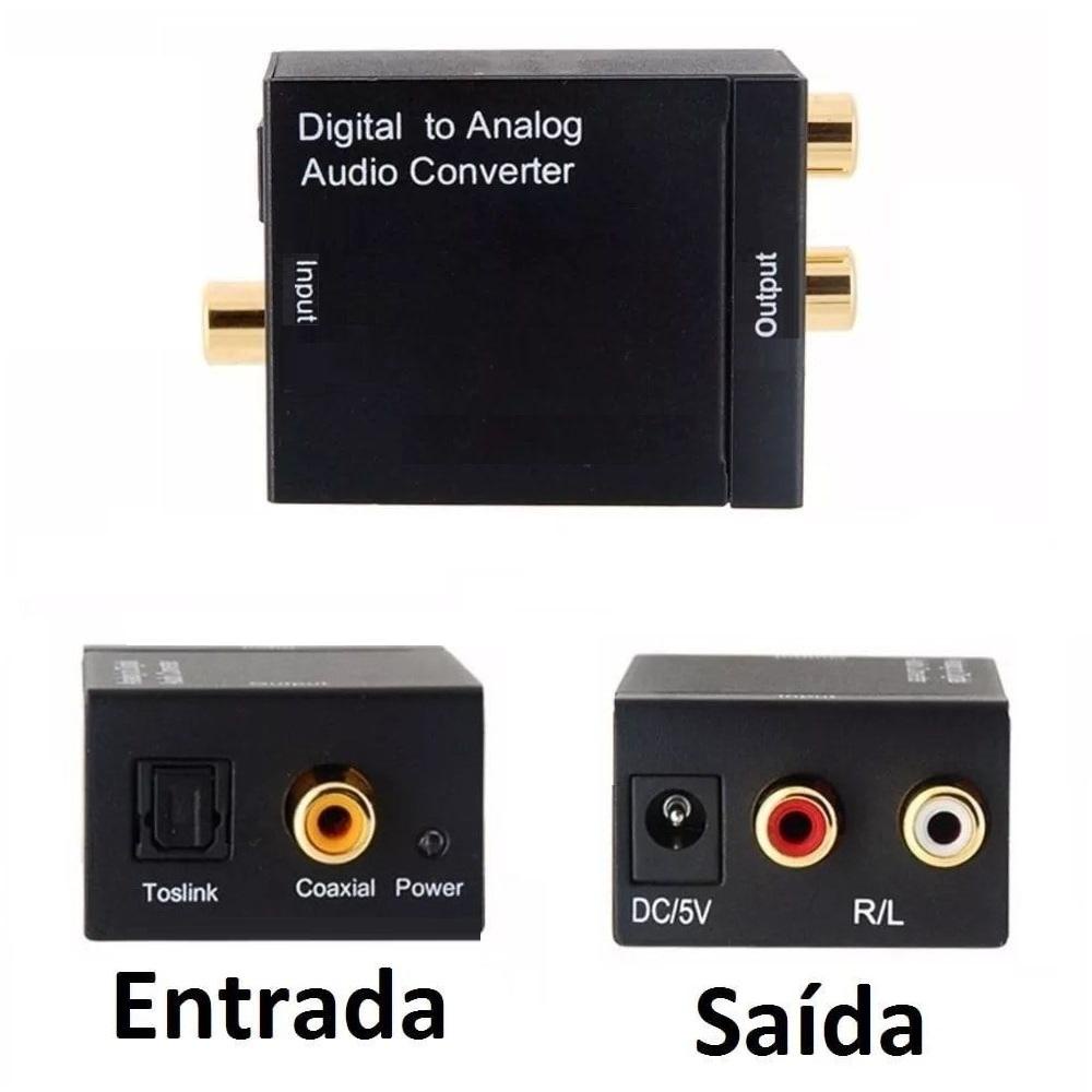 Conversor Áudio Óptico Coaxial Para Analógico Rca + Saída R/L Para Tv, Dvd, Home Theater