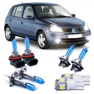 Kit Lâmpadas Super Branca Farol Alto H1 Baixo H7 Milhas H11 Renault Clio 2003 A 2012