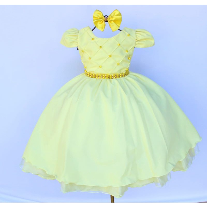 Vestido Infantil Bela E A Fera Amarelo Festa Casamento amarelo Com Tiara